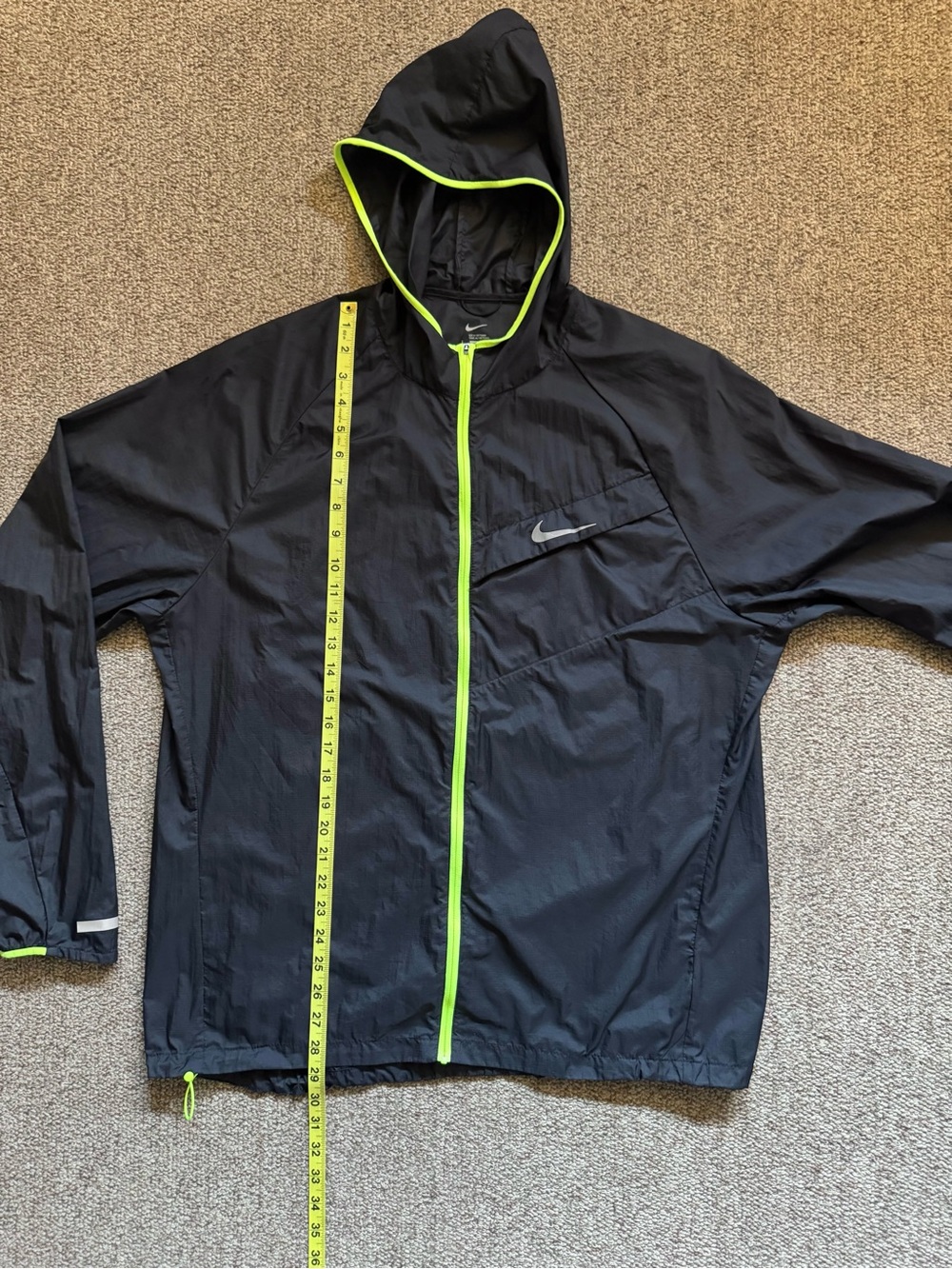 Modern Nike Running “Impossibly Light” Full-Zipped Hooded Windbreaker Black Neon